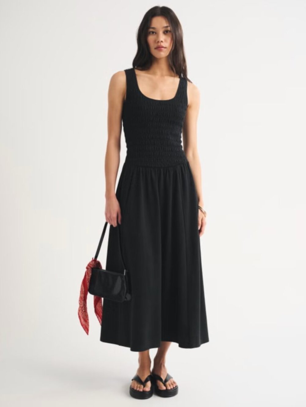 A&F Sydney Smocked Reversible Neckline Knit Midi Dress